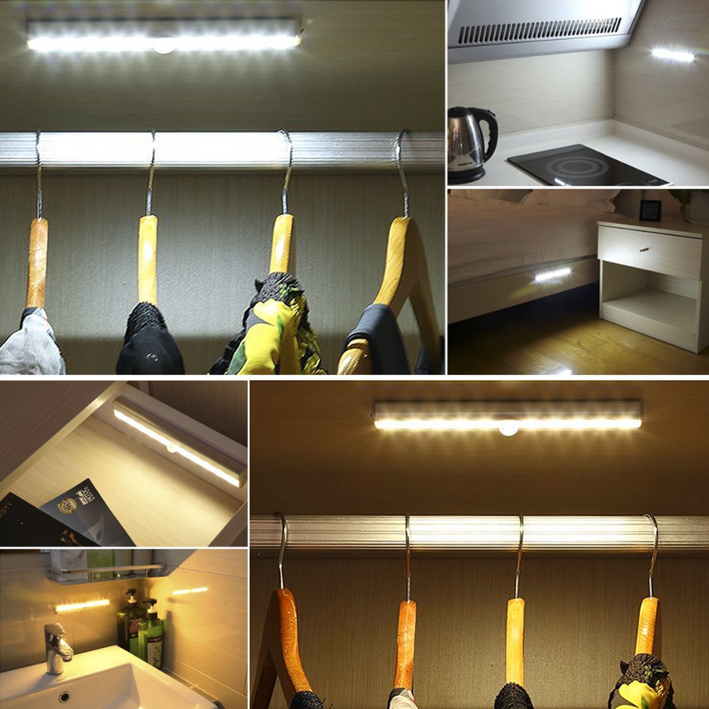 Smart Motion Sensor Night Light 10 LEDs 190mm Human body induction for Bed Cabinet Wardrobe Wall Lamp