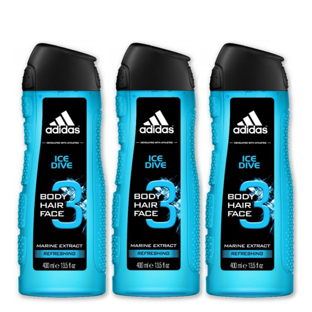 ADIDAS 3 IN 1 SHOWER GEL ICE DIVE 400ML X 3 QTY BEAUTY LANGUAGE