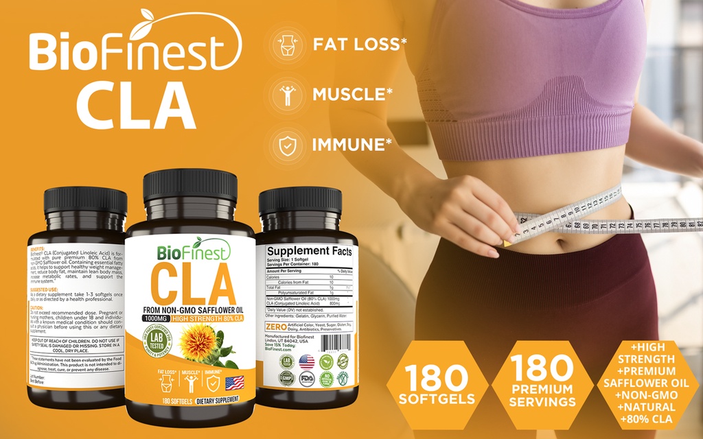 Biofinest CLA 1000mg Supplement 800mg Safflower Oil Fat Burner