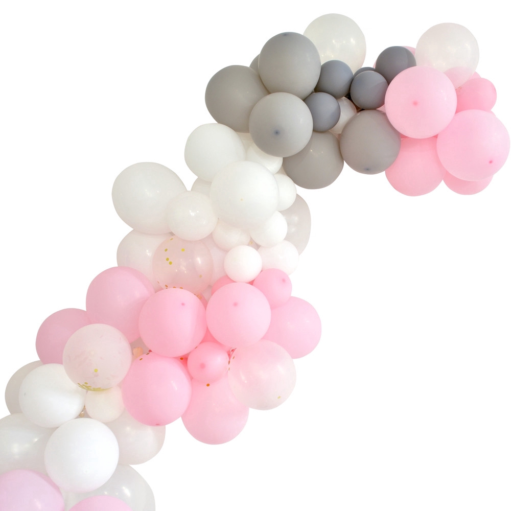Pink Gray White Balloons Arch Garland Gold Confetti Decorating