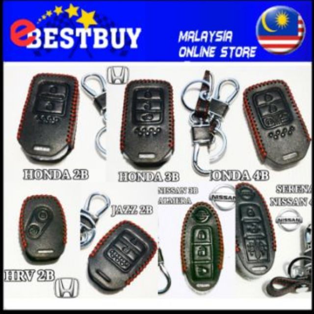 [Shop Malaysia] Car Leather Key Remote Cover Protecting Case for Car perodua proton toyota honda nissan black