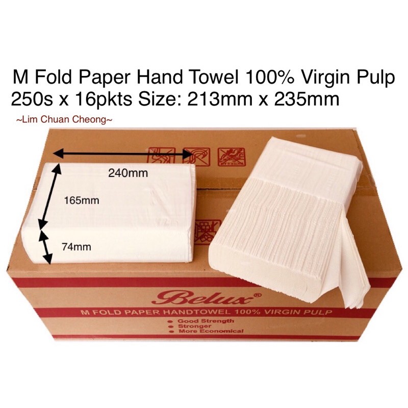 Paper Hand Towels Belux MFold 100 Virgin Pulp 250’s x 16 packets Size