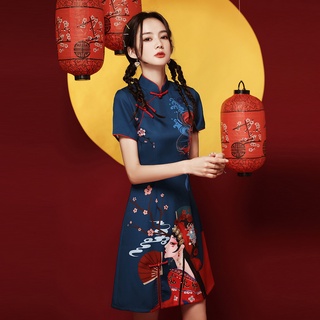 Chinatown Ready Stock Chinese Traditional Women Cheongsam Dress Vintage Short Sleeve Qipao 女式中国风休闲改良旗袍复古