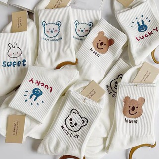 【Bfuming】Korean Bear Socks Cartoon High Quality Socks Women Cotton Socks Cute Fashion Soild Color Socks