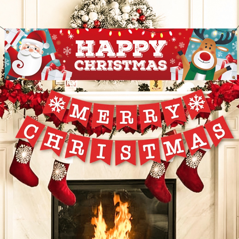 40*180Cm New Large Happy New Year Merry Christmas Banner For Home Garden / 2021 Outdoor Christmas Ornaments / Xmas Gifts New Year 2022 | Shopee Singapore