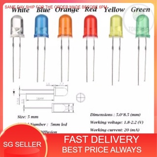 (Ready Stock) 10 pcs 3MM & 5MM Blue Yellow Red White Green LED High Performance Color Light Bulb 2pin Emitting Diode