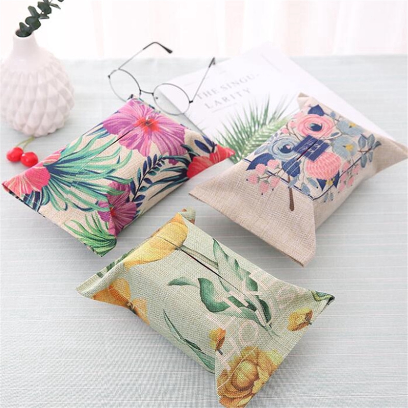 Floral Decorate Tissue Boxes Fabric Linen Cover Car Home Office