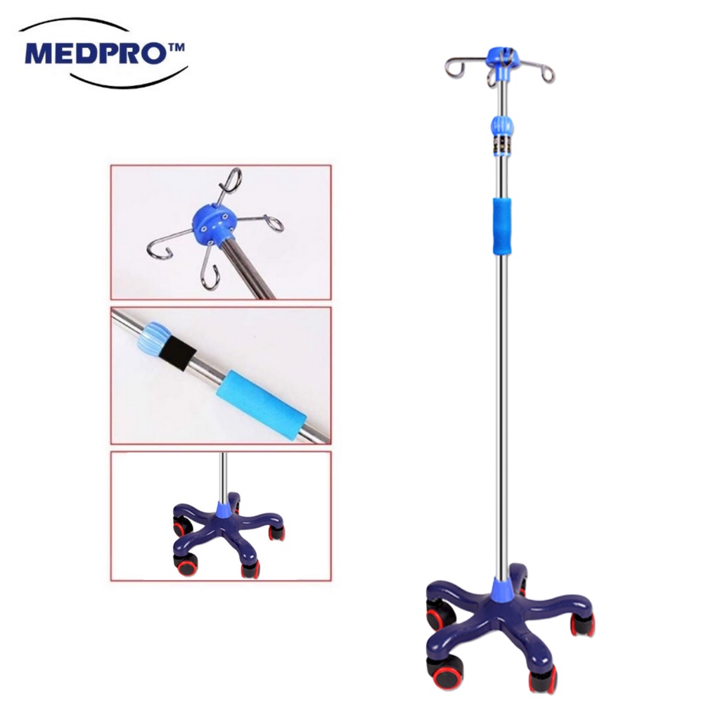 M-MIAO Iv Pole Stand Adjustable with Wheels,43.3 to 78.7 Adjustable Height,Iv Bag Stand Portable,Iv Drip Stand,5 Leg with Removable Top and 4 Hook,Round Tray 