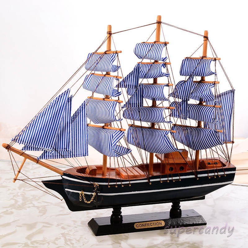 Random Sailing Boat Model Wood Sailboat Ship Mediterranean Home Office Decor 