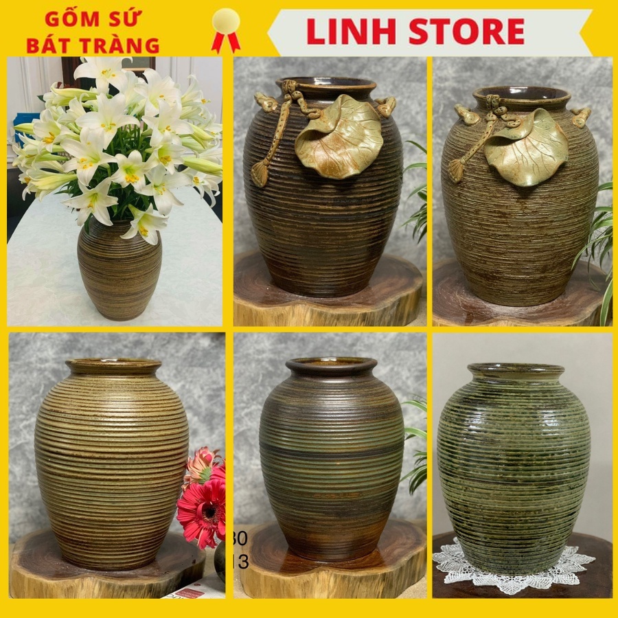 Bat Trang Ceramic Vase Flower Vase Ceramic Flower Vase Lotus Arrangement, Lily Flower With