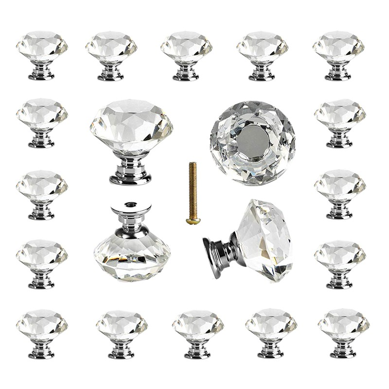 25 Pcs Glass Cabinet Knobs Crystal Drawer Pulls Clear 30 Mm