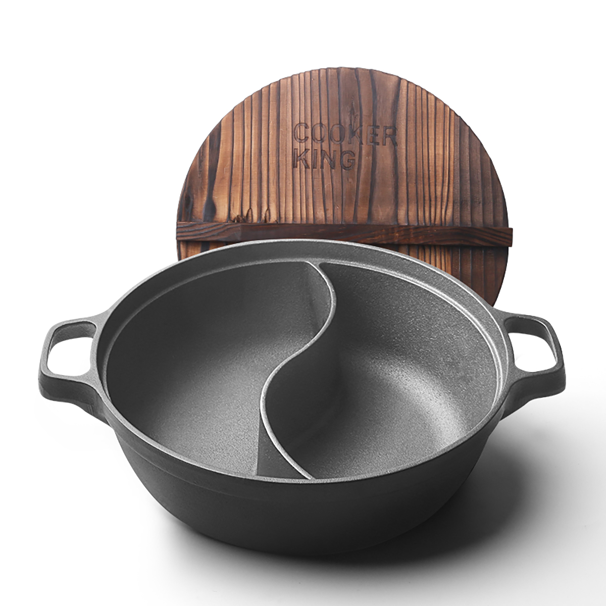 COOKER KING 2In1 Separate Cast Iron Steamboat Hot Pot Hotpot Two Flavor Steamboat Pot Cookware