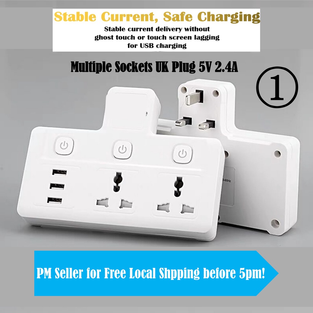 Extension Cord USB Wall Plug Double Plug Adaptor with 2AC 3 USB, Multi