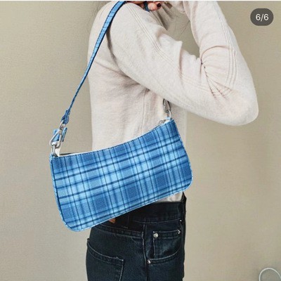 blue plaid purse