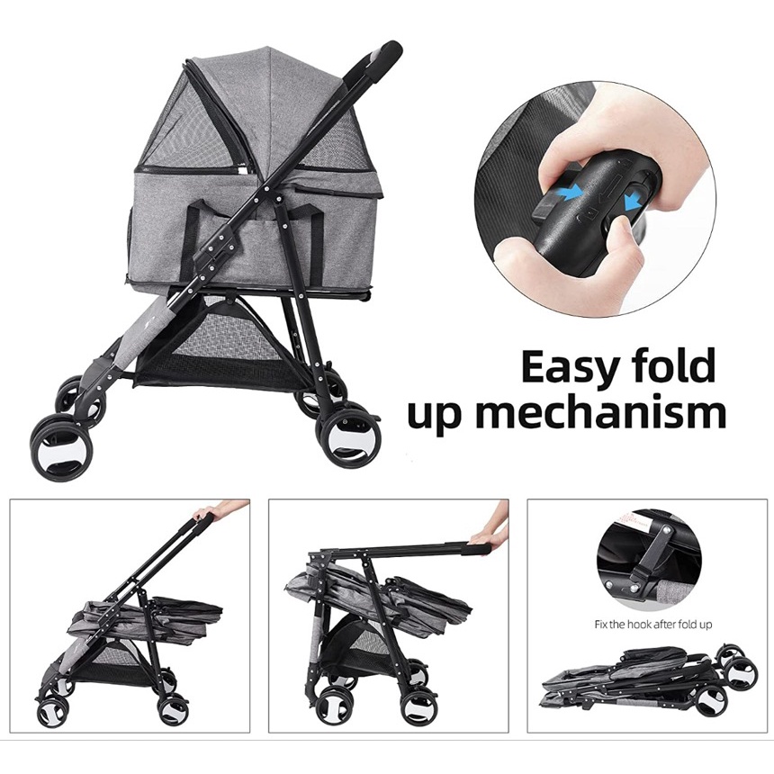 [SG SELLER] Pet Stroller Detachable Stroller Cat Dog Stroller Foldable Lightweight Stroller Pets Travel Carrier Pet Pram
