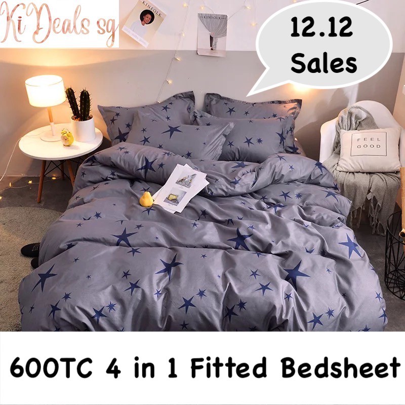 [SG SELLER] 4 IN 1 600TC FITTED BEDSHEET SET HIGH QUALITY Shopee