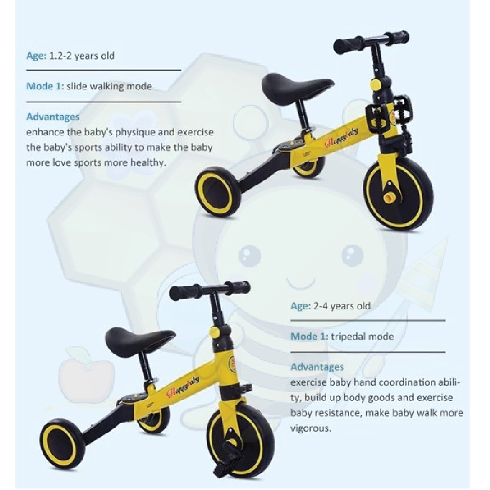 Walk and Ride Folding 3 Wheel Glide Tricycle Learn Walking Balancing 1-2 Yrs 