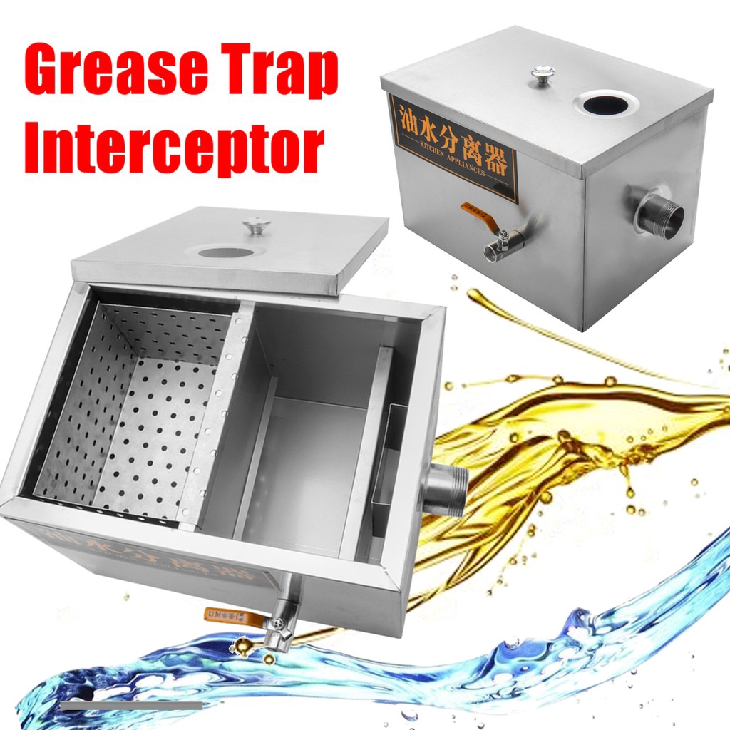 ECO-WORTHY 2 Inlets Grease Trap Interceptor Stainless Steel for 2 Sinks Kitchen & Restaurant Commercial Use 