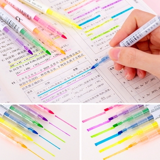 6 Colors Double-Headed Highlighter Light Color Marker Pen Color Painting Pen #2