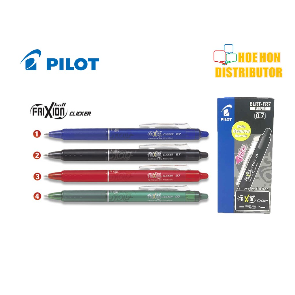 MIX 3 pens BLACK+BLUE+RED Pilot CLICKER FriXion Erasable Rollerball Pens 0.4mm 