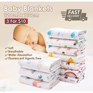 [3 For $10] Muslin Diaper Baby Blankets Newborn Blanket Towel 120cm x 110cm