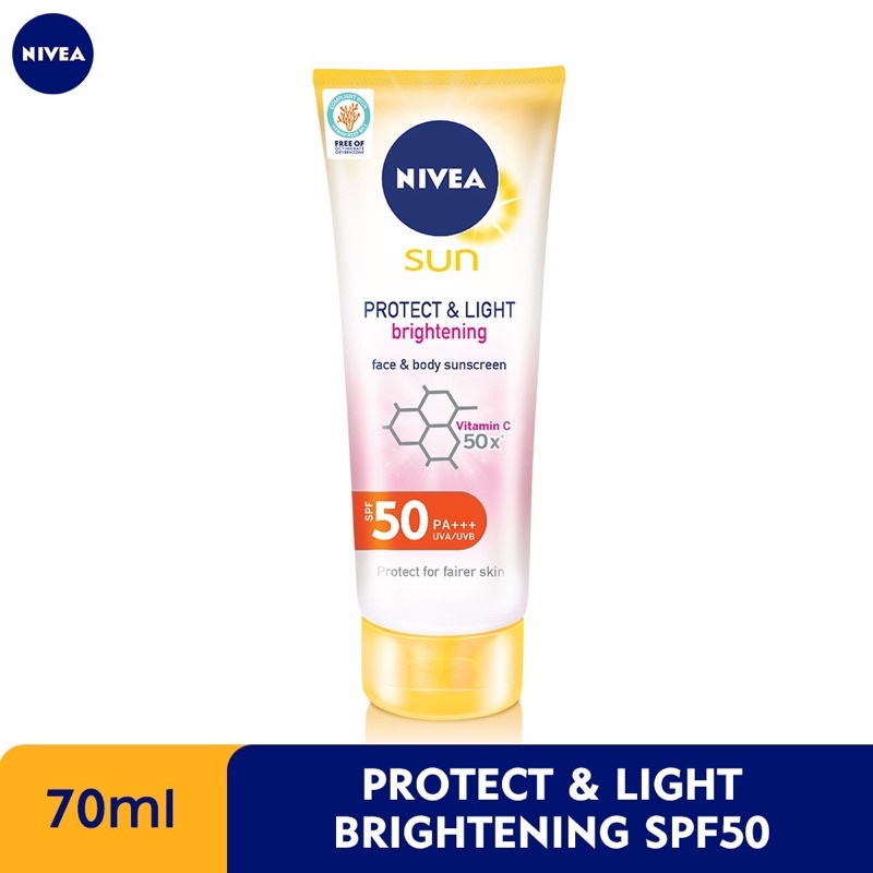Shop Malaysia Nivea Sun Protect Light Brightening Moisture Face Body Sunscreen Spf50 70ml Shopee Singapore