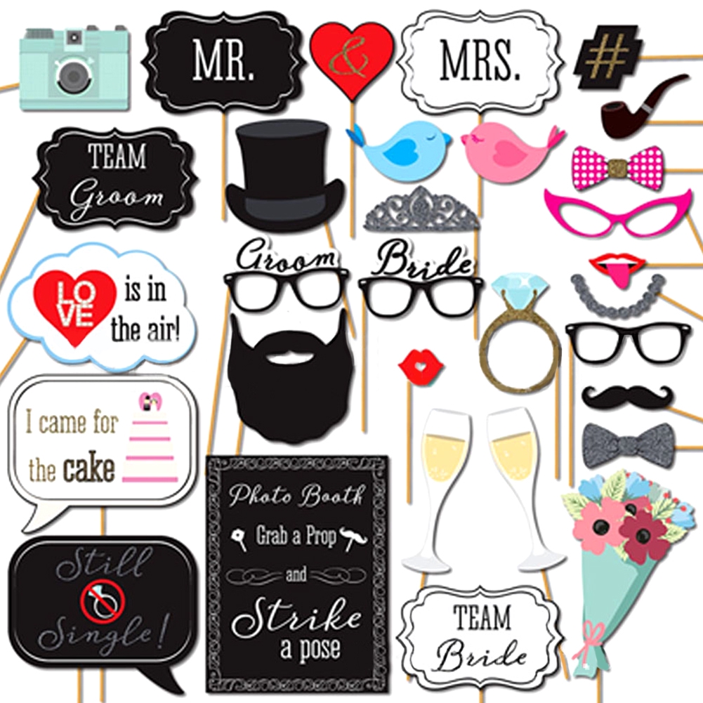 31pcs Mr Mrs Fun Photo Booth Props Bride Groom Wedding Decoration