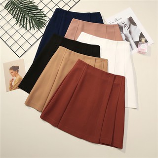Image of Women Sexy Stretchy Irregular High Waist Pleated Short Skirt Solid Color A-line Anti-light Stitching Miniskirt