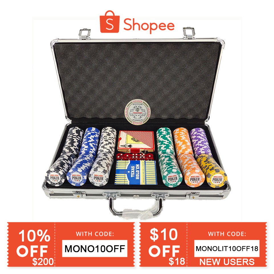 World Series of Poker 10g 300 Pieces PURE Clay Poker Chip Set Shopee