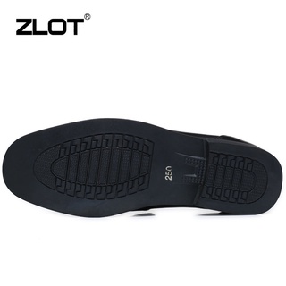 【ZLOT】High Quality Men Leather Loafers Shoes Fashion Men Formal Shoes All Black Rubber Shoes #1