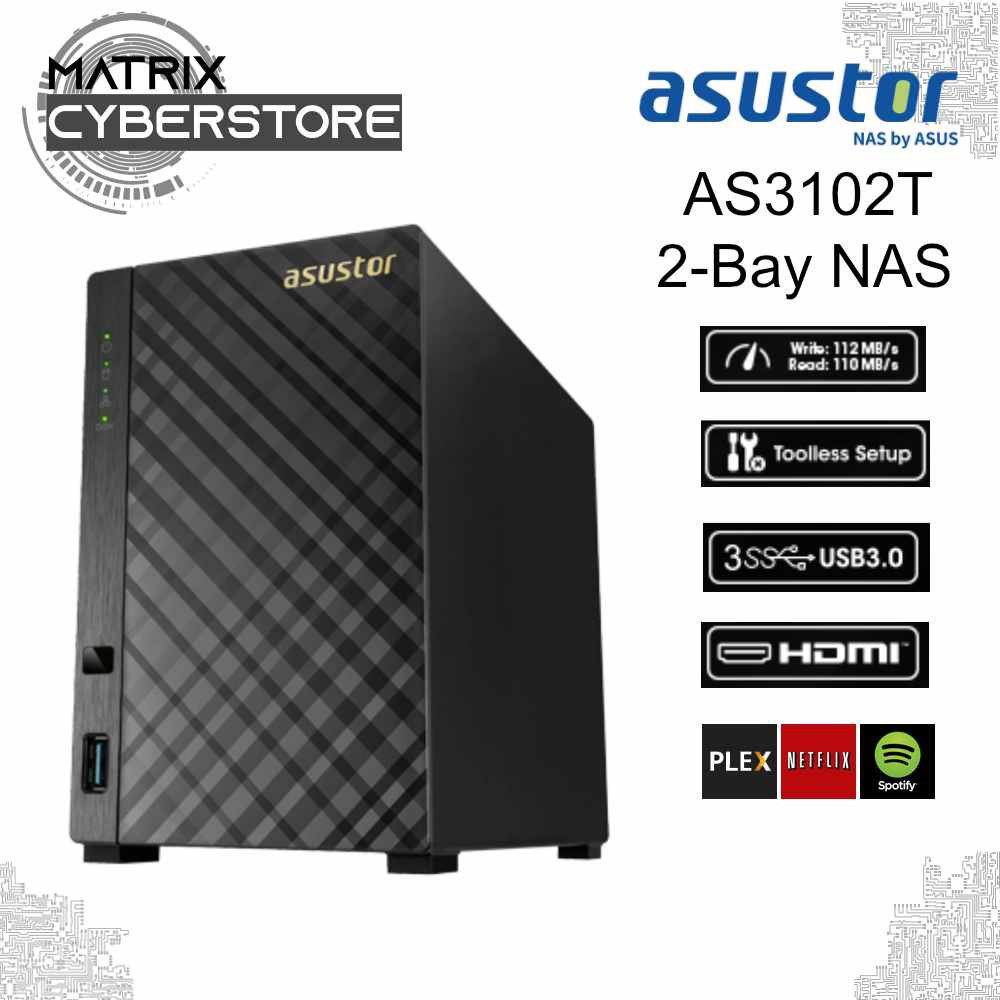 Asustor As3102t V2 2 Bay Nas Dual Core 1 6ghz 2gb Ddr3l Shopee Singapore