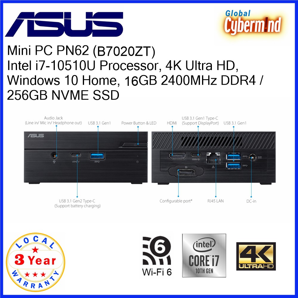 Asus Mini Pc Pn62 0zt I7 u 16gb Ddr4 Ram Wi Fi 6 Win10 Home And Usb C Port Local Distributor Warranty Shopee Singapore