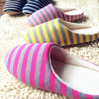 Image of Striped Cloth Bottom Couples Women Men Warm Slippers Non Slipping Shoes