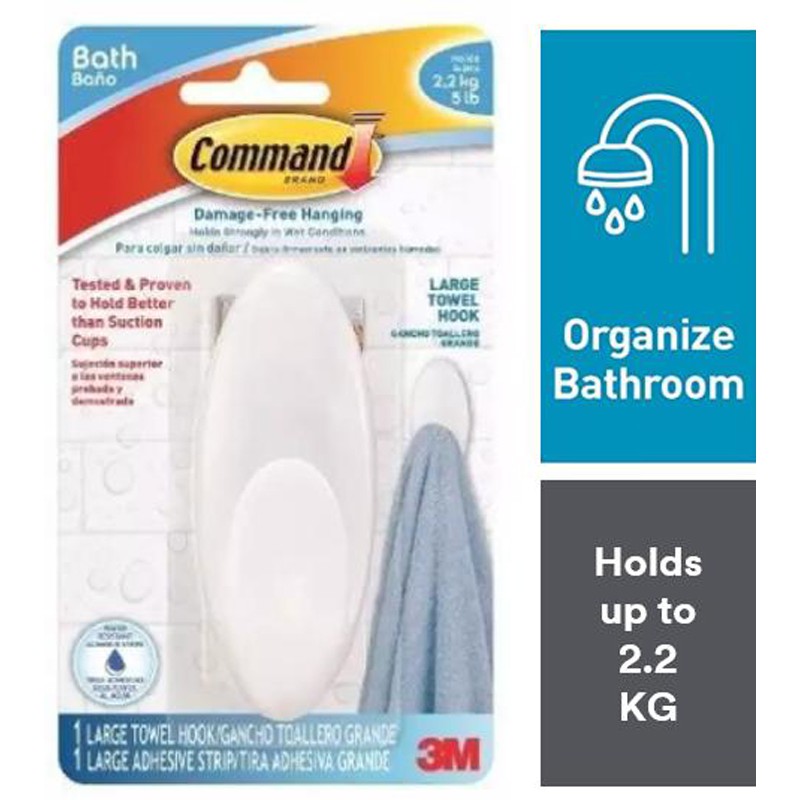 3M Command Bathroom Towel Hook with Water-Resistant Strips BATH-17 ...