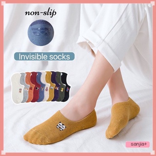 Image of Korean socks women shallow mouth silicone non-slip socks thin invisible socks cotton embroidery all-match boat socks