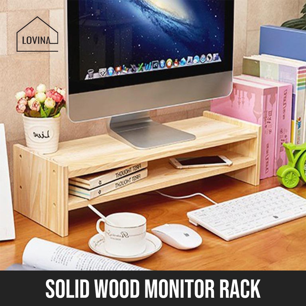 PINE WOOD MONITOR STAND 100 SOLID WOOD RACK OFFICE DESKTOP TABLE DESK