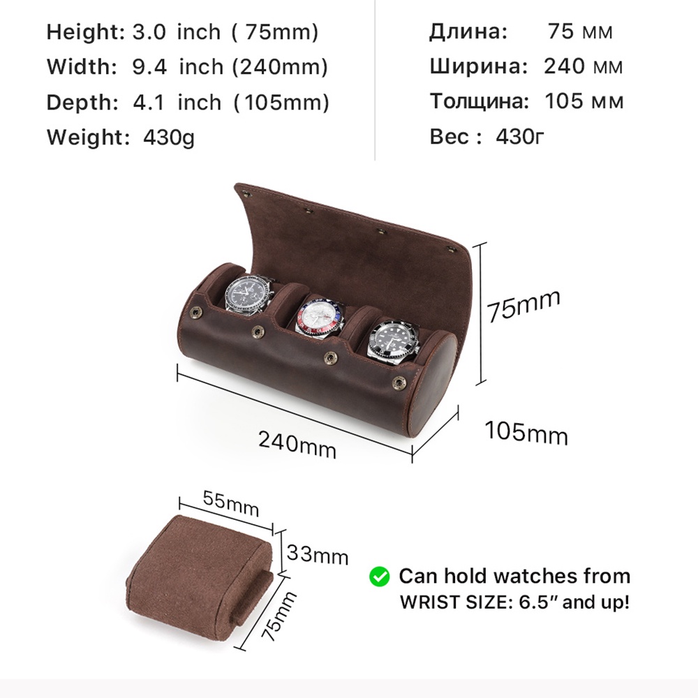 Luxury Watch Roll Box 3 Slots Leather Watch Case Holder For Men Women Watches Organizer Display Jewelry Bracelet Storage