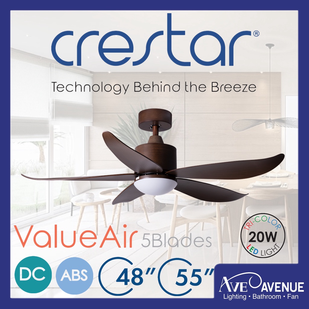 Crestar Value Air 48 / 55 Inch 5 Blades Ceiling Fan With 3Tone LED