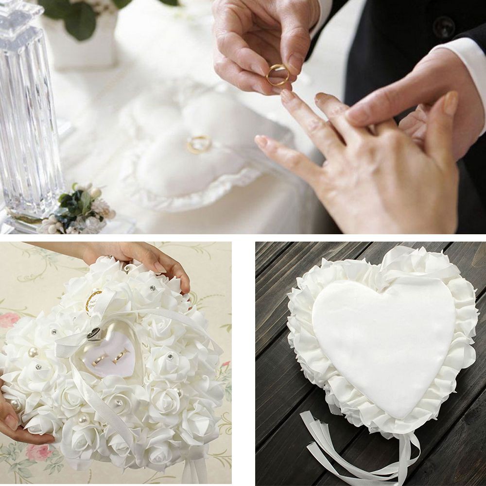 Nice High Quality Diy Craft Cushion Heart Shaped Ring Pillow Rose