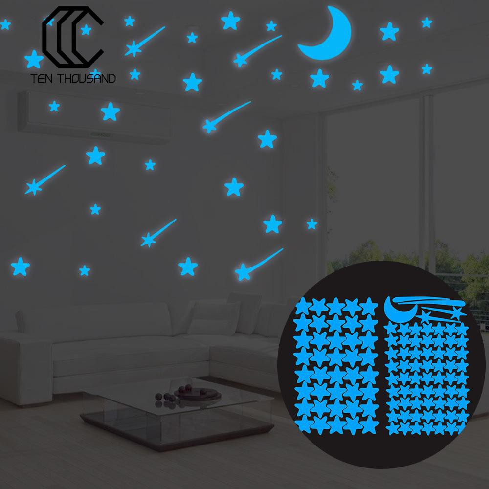 108pcs Luminous Stars Glow In The Dark Ceiling Wall Stickers Bedroom Decor