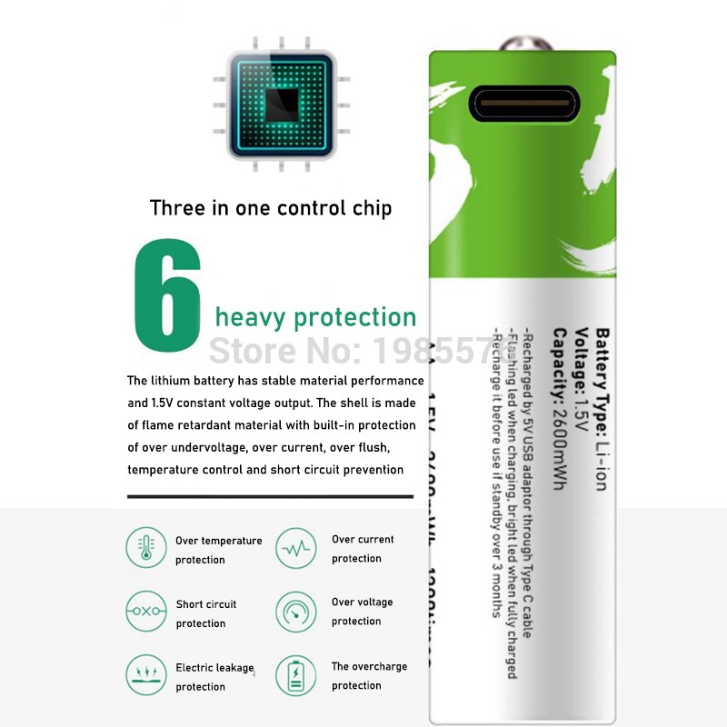 Really Hi 100 Capacity 1 5v Aa Li Ion Battery 2600mwh Polymer With Usb Rechargeable Lithium Cable Shopee Singapore