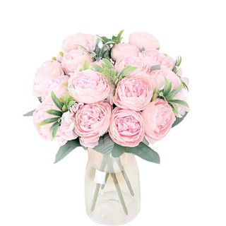 7  Heads Artificial Silk Big Peony Flower Head Bouquet Simulation Hydrangea Waterweed Fake Green Plant Green Leaf Accessories Wedding Home Table Decoration #8