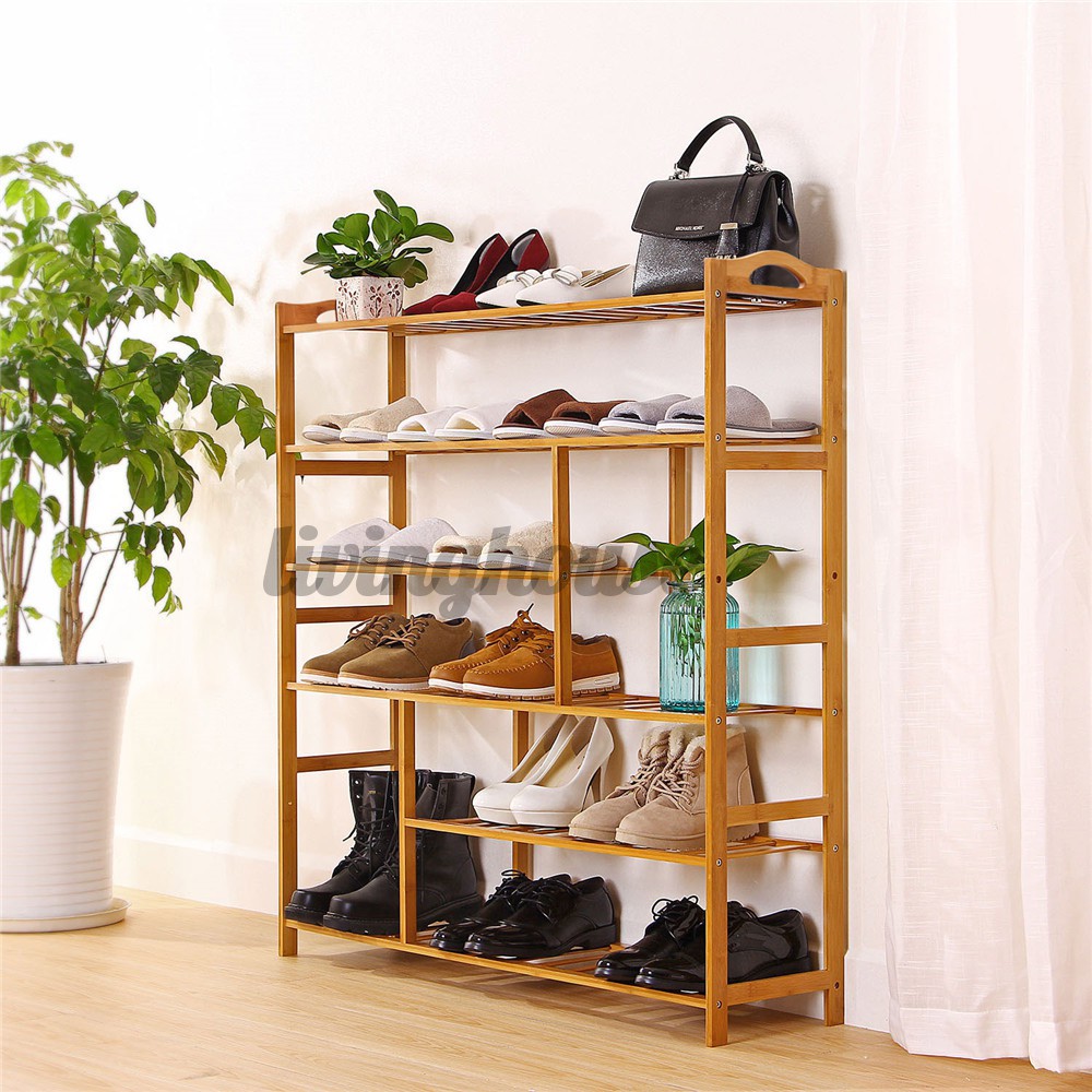 Upgrade 6 Tier Multipurpose Bamboo Wooden Shoe Rack Shelf Holder Storage Organizer Shopee Singapore