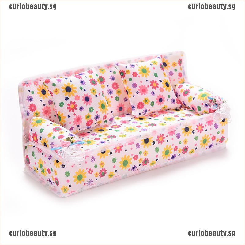 {curio} 3 Pcs/set Sofa Couch 2 Cushions For Barbies Kids Dollhouse