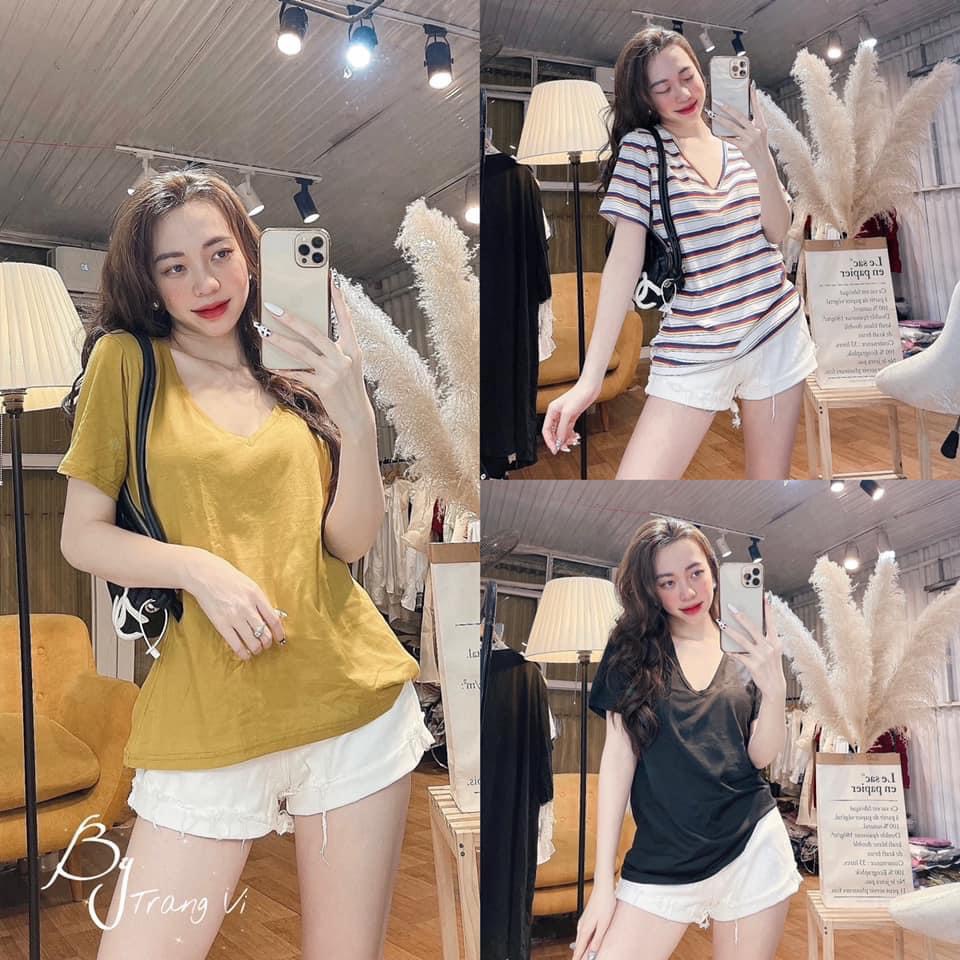 Combo 3 áo thun cổ v túi zip xanh so hót