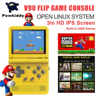 Powkiddy V90 Game Console 3-inch HD IPS Screen Flip Handheld Game Consoles Built in 3000 Games 16GB Simulators Retro