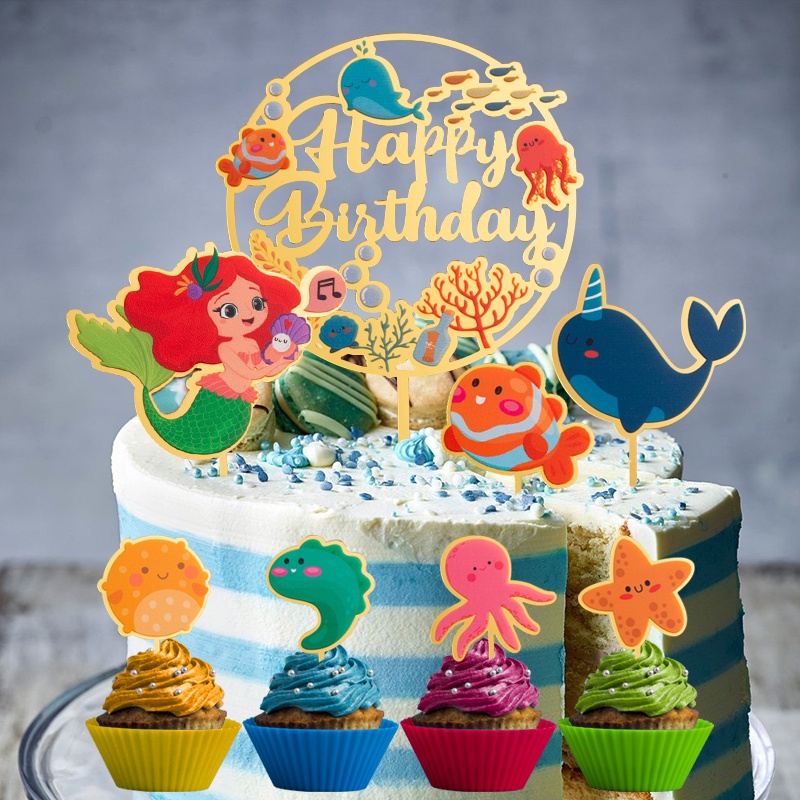 New Design Ocean Theme Cake Topper For Kids Sea World Happy Birthday Cake Decoration For Kids Shopee Singapore