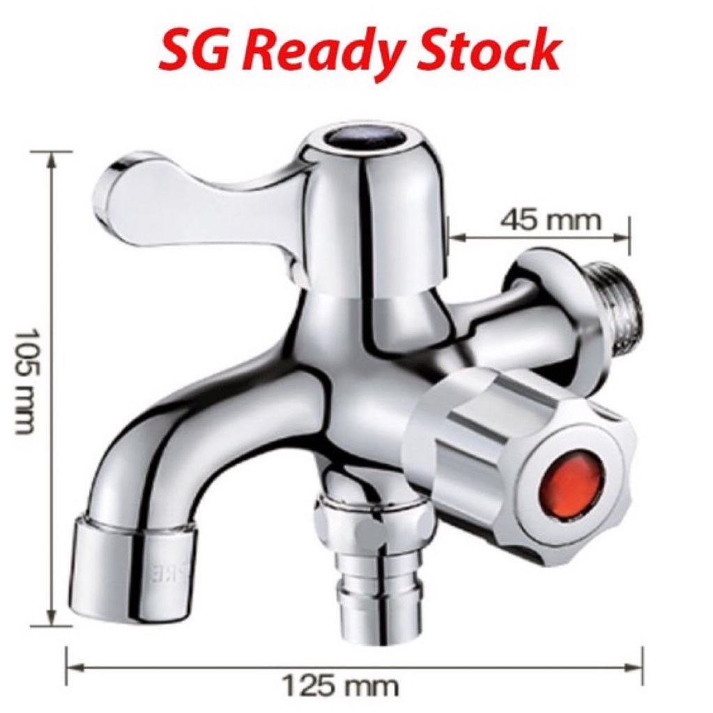 🔥Ready Stock in SG 🔥Stainless Steel Double washing machine Faucet Two 2 Way Dual Water Tap