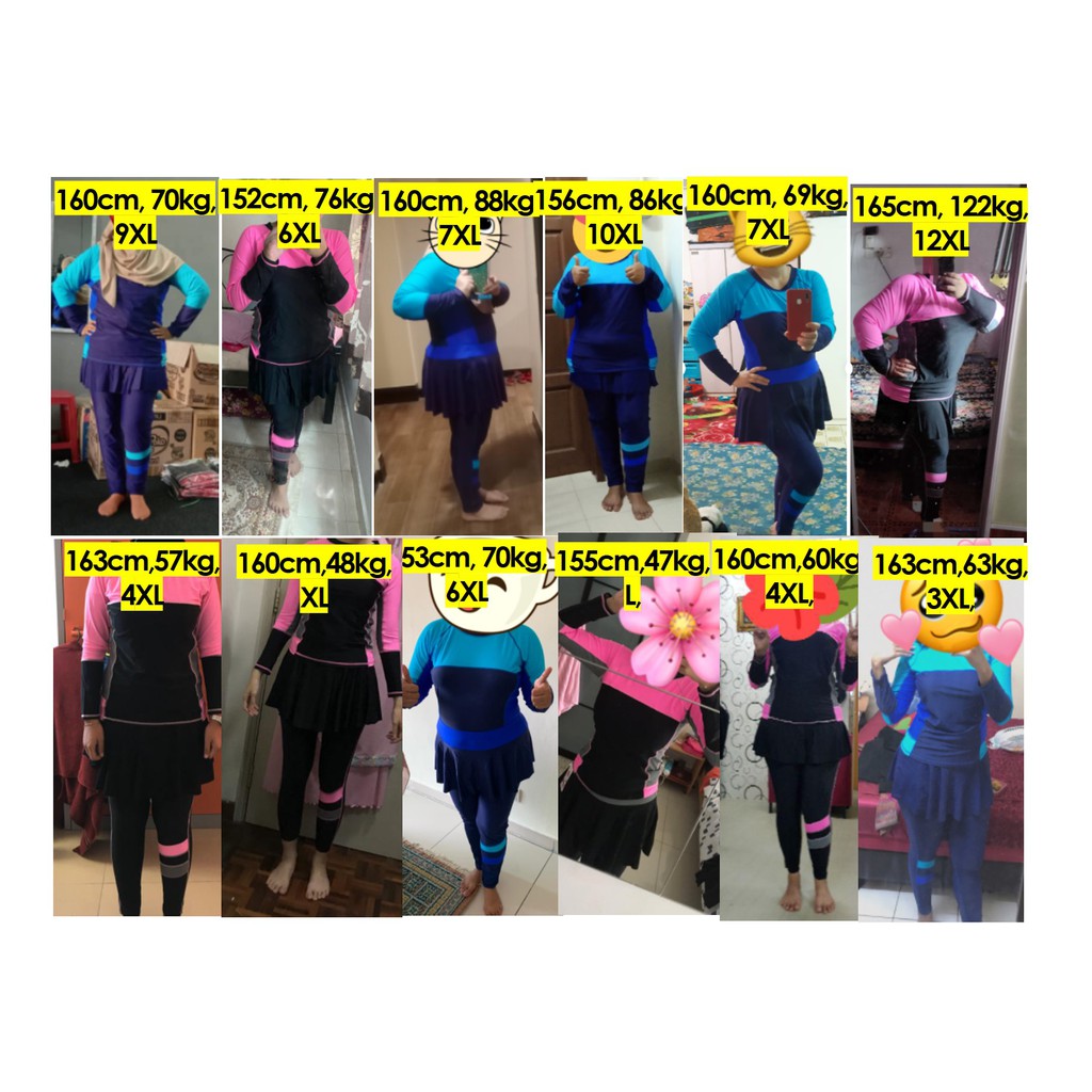 3 Penang Ready Stock M 12xl Women Swimming Suit Muslimah Swimsuit Plus Size Cover Baju Mandi Muslimah Shopee Singapore