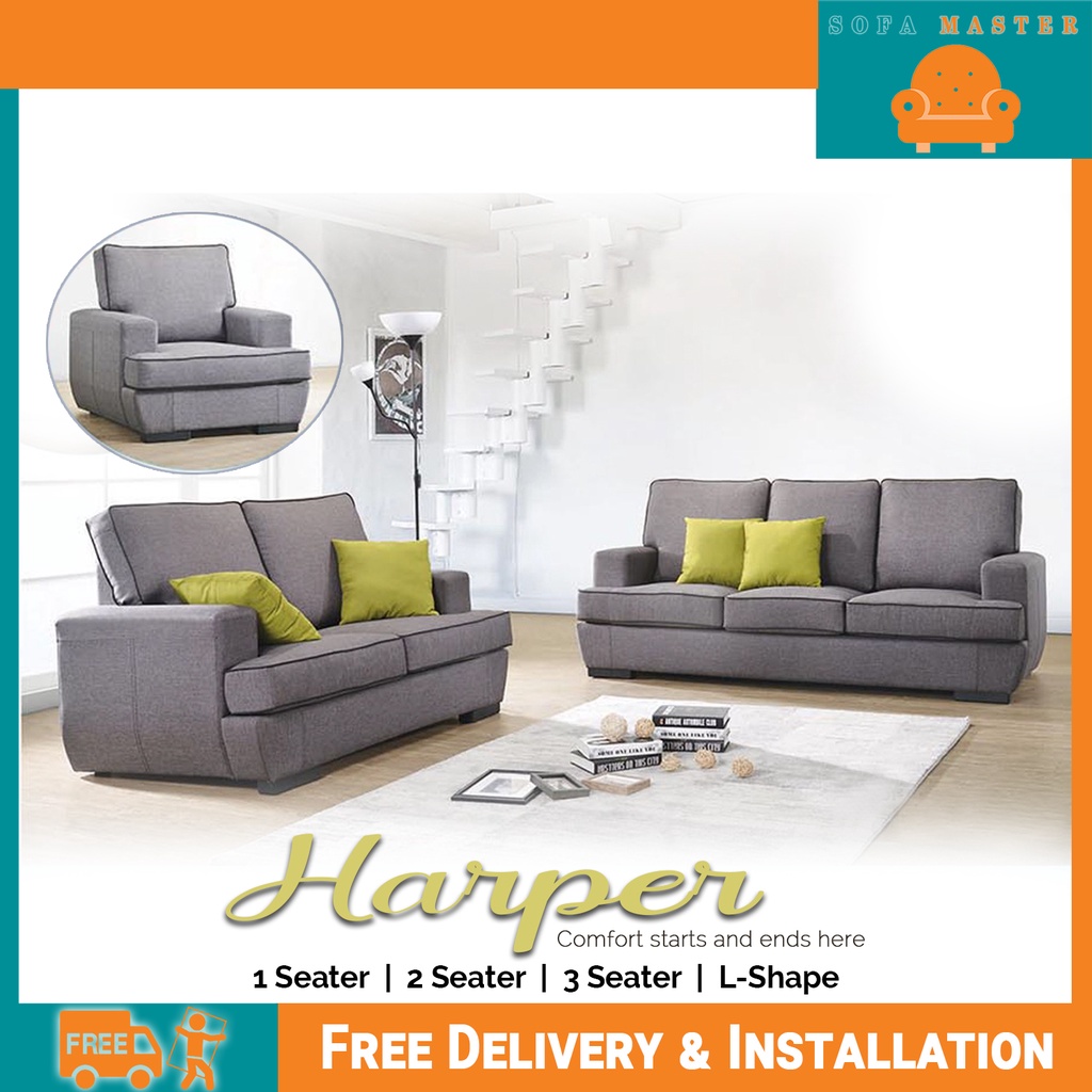 Sofa Master Harper 1/2/3 Seater and LShape Fabric Sofa Set In Grey